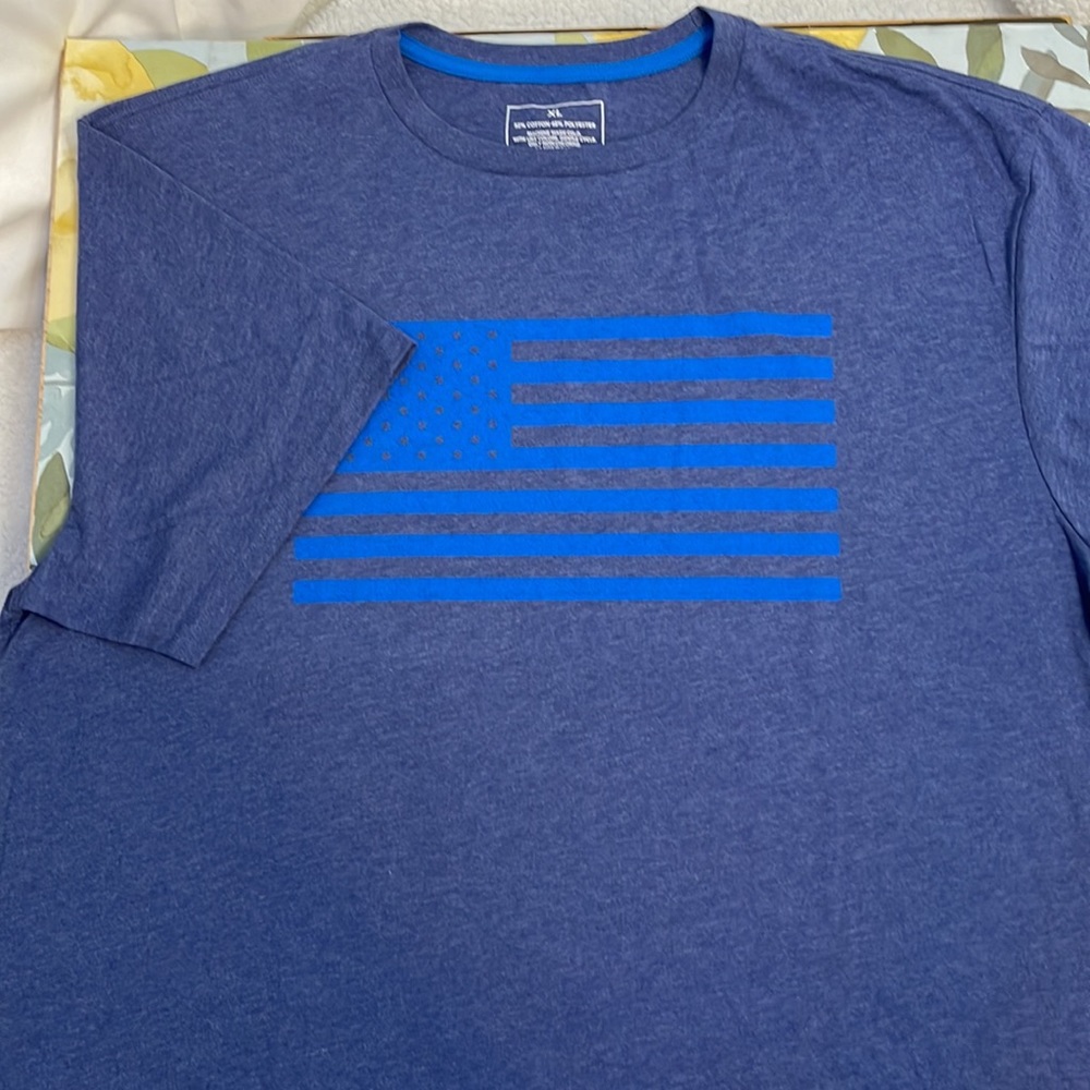 🔥 SALE FIELD & STREAM Men’s Blue Patriotic USA Flag Short Sleeve Tshirt | XL